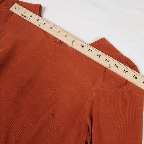Madewell Corduroy Puff-Sleeve Mini Dress Burnt Orange Pockets  Sz L - Picture 12 of 14